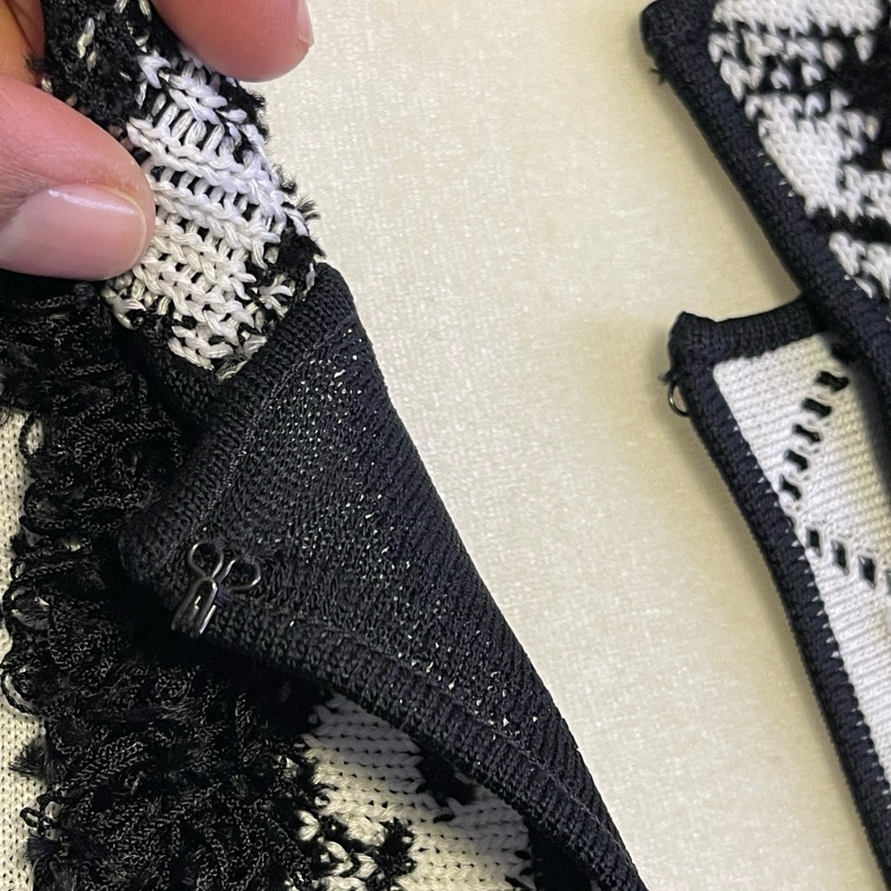 Ming Wang Black and White Diamond Patterned Fringe Jacket S - Picture 5 of 10